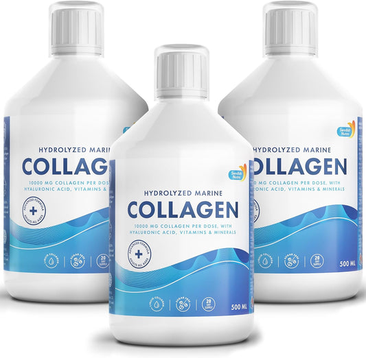 Swedish Nutra - Liquid Marine Collagen 10,000mg - 3 Packs of 500ml I Hydrolyzed Collagen Peptides (Type I & III) I Hyaluronic Acid, Biotin, Vitamin C - 60 Day Supply