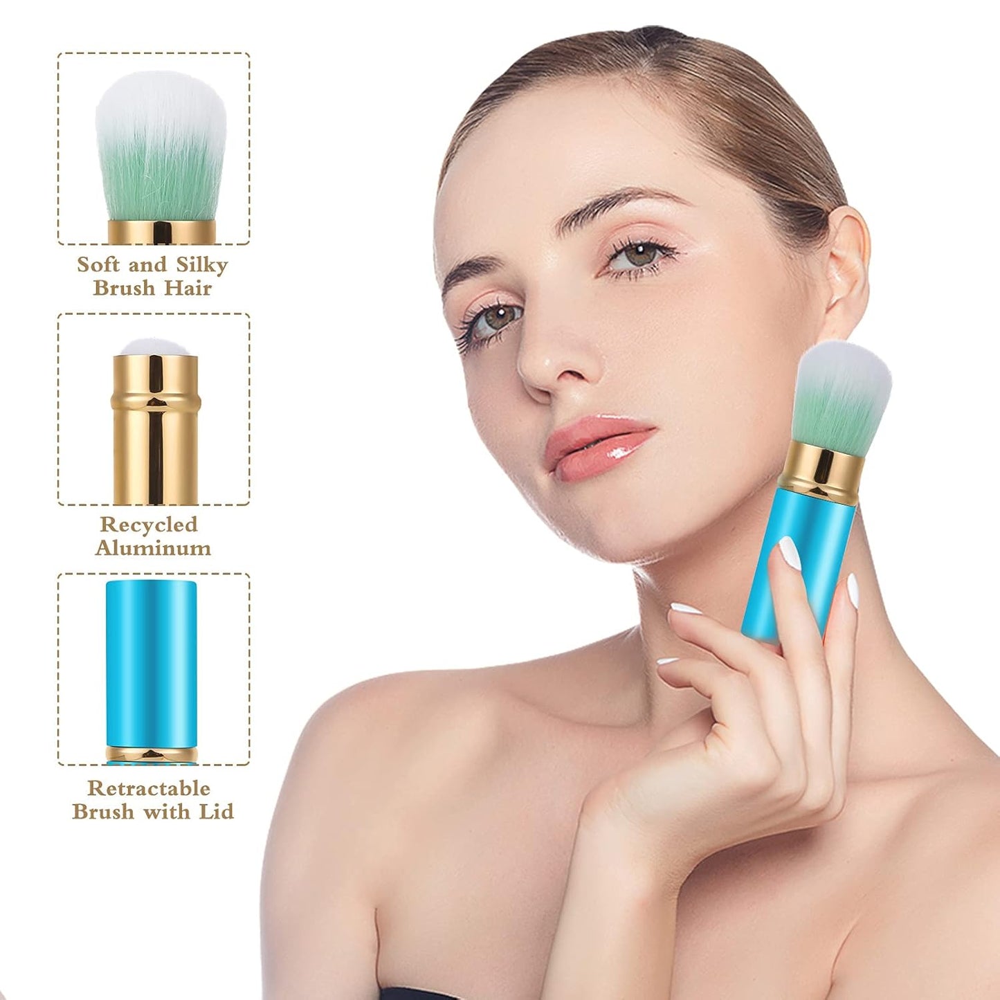 Falliny Retractable Makeup Brush, Travel Kabuki Face Blush Brush, Portable Powder Foundation Sunscreen Brush with Cover for Blush, Bronzer, Buffing, Flawless Powder Cosmetics