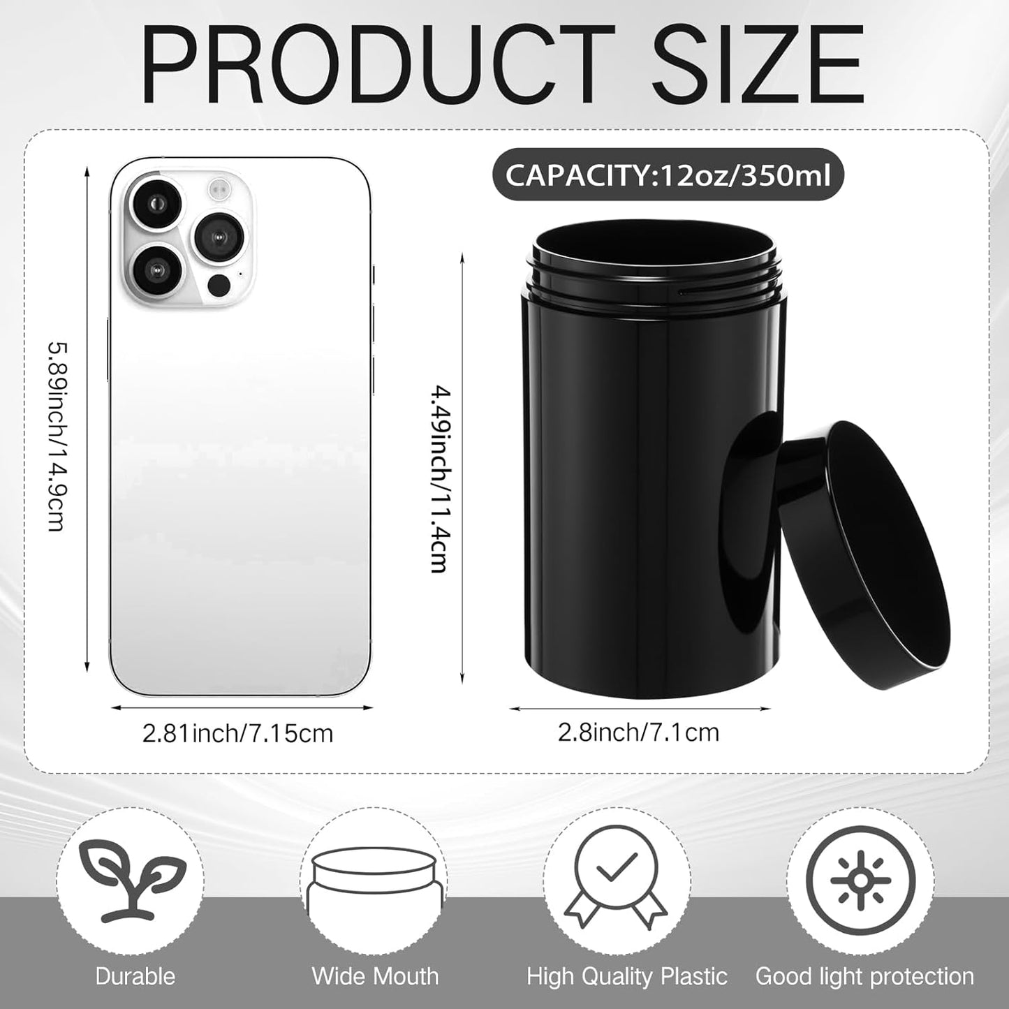 Patelai 4 Pieces Round Wide-mouth Leak Proof Plastic Container Jars with Lids for Travel Storage Makeup Beauty Products Face Creams Oils Salves Ointments DIY Making(12 Ounce,Pure Black)