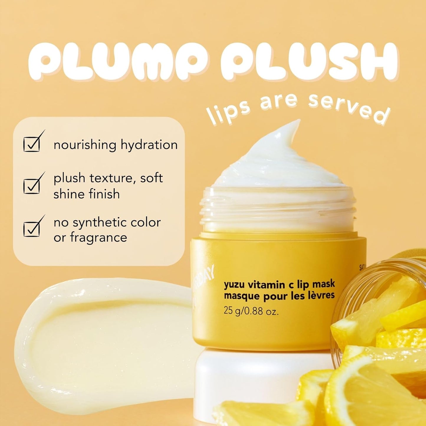 Saturday Skin Yuzu Vitamin C Lip Mask Overnight Lip Sleeping Mask Moisturizing For All Skin Types Softer & Smoother Pout Lip Balm Hydrating Infused with Vitamin B5 Non-Sticky, Vegan & Cruelty-Free
