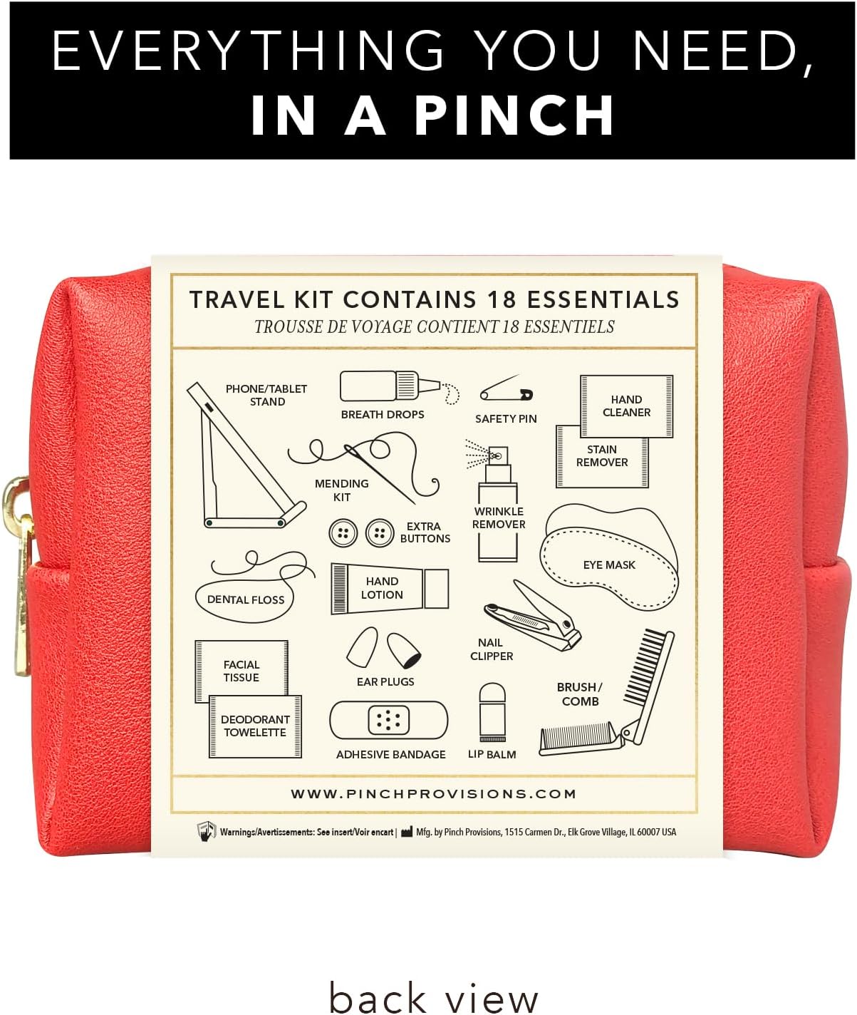 Pinch Provisions Travel Kit, includes 18 Must-Have Emergency Essential Items for Travelling, Ideal Road Trip or Airport Gift for Friends, Family & Peers, Portable Pouch