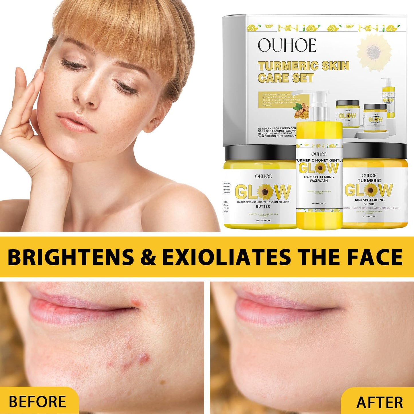 Glow Combo Skincare Set,3 In 1 Turmeric Combo Skincare Set，Turmeric Glow Butter, Skincare Gift Set For All Skin Type (1 Set)