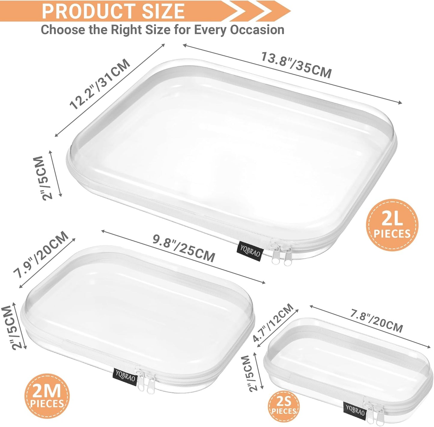 6 Pack Clear Hard Shell Zipper Case (2 Small, 2 Medium, 2 Large), See-Through Hard Plastic Organizer Pouches with Zipper for Travel, Toiletries, Makeup, Electronics & Pencils - Crush-Resistant Storage