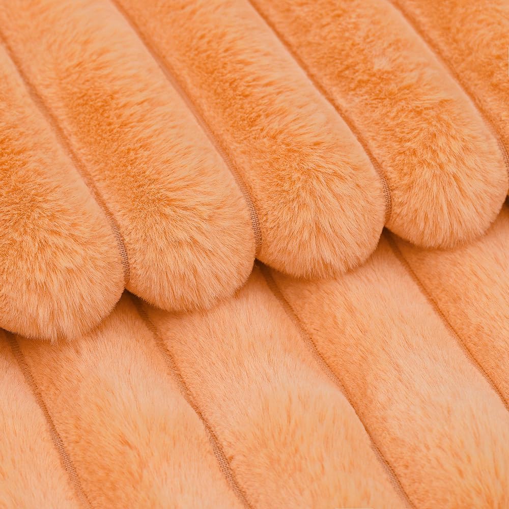 MADIZZ Set of 2 Faux Wool Plush Decorative Throw Pillow Covers 16x16 Inch Orange Fluffy Striped Soft Decorative Cushion Cover for Sofa Bedroom Pillow Shell