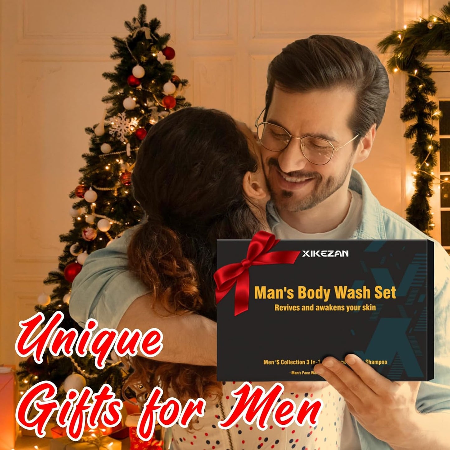 Gifts for Men,Mens Body Wash Gift Set Cleansing & Hydrating Skin w/Face Wash,Deodorant,Sandalwood & Cologne 3 in 1 Hair,Face & Body Wash,Mens Stocking Stuffers Christmas Gifts for Men Him Dad Husband