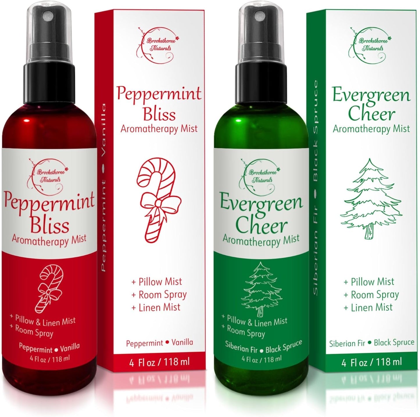 Holiday Aromatherapy Mist 2-Pack – Evergreen Cheer & Peppermint Bliss | Natural Air Freshener & Linen Mist | Perfect Christmas Room Spray & Stocking Stuffer