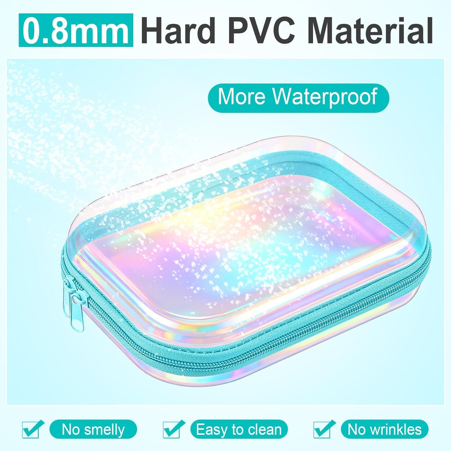 Sanwuta 6 Pcs Clear Hard Zipper Case Pencil Pouches Hard Plastic Zipper Pouches Makeup Bag Transparent Cases for Snacks Plastic Storage Organizer Box for Travel(Holographic,7.87 x 5.9 x 2 Inch)