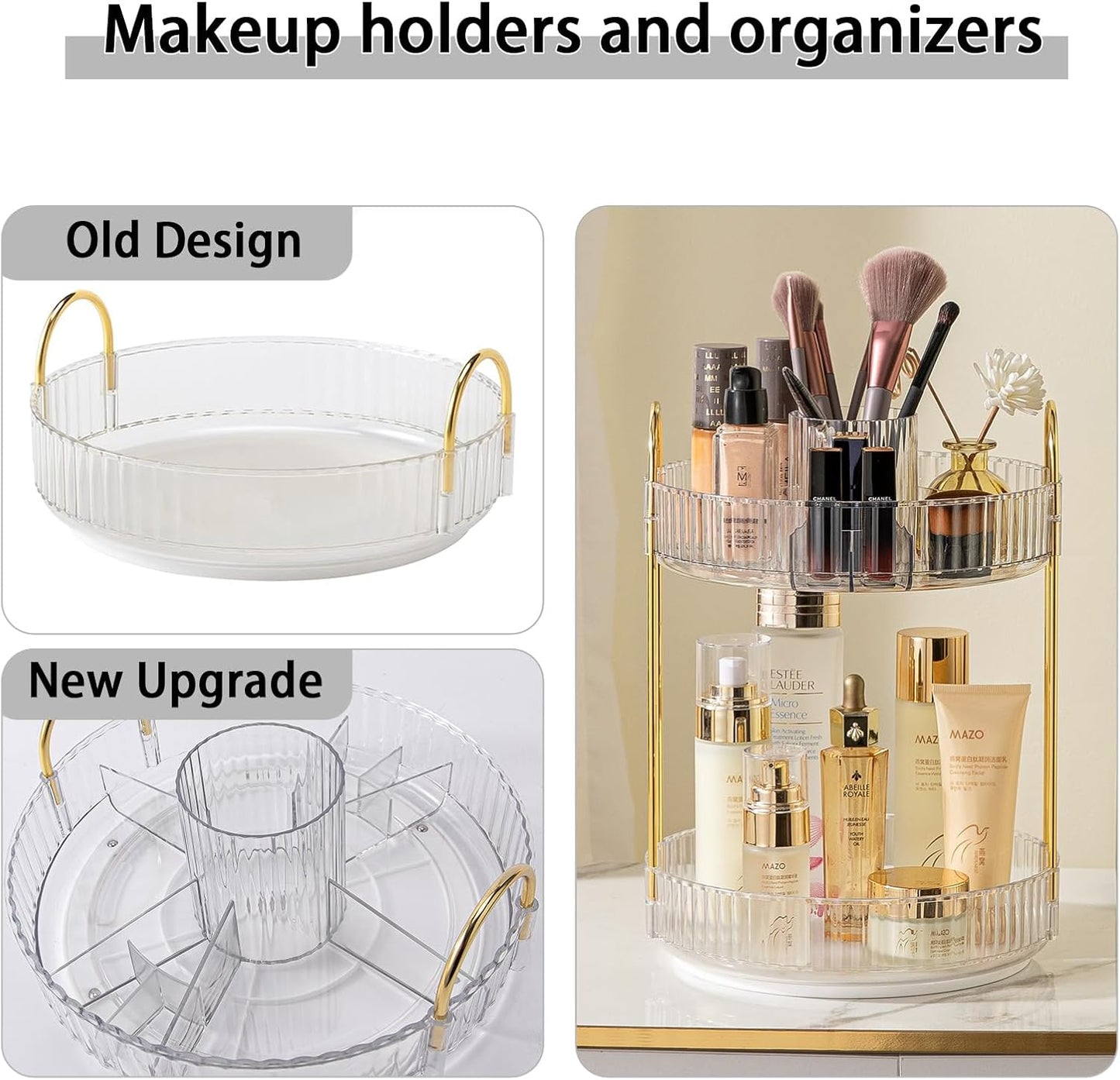 Rotating Makeup Organizer for Vanity, High-Capacity Skincare Clear Make Up Storage Perfume Organizers Cosmetic Dresser Organizer Countertop 360 Spinning (Clear, New-2 Tier)