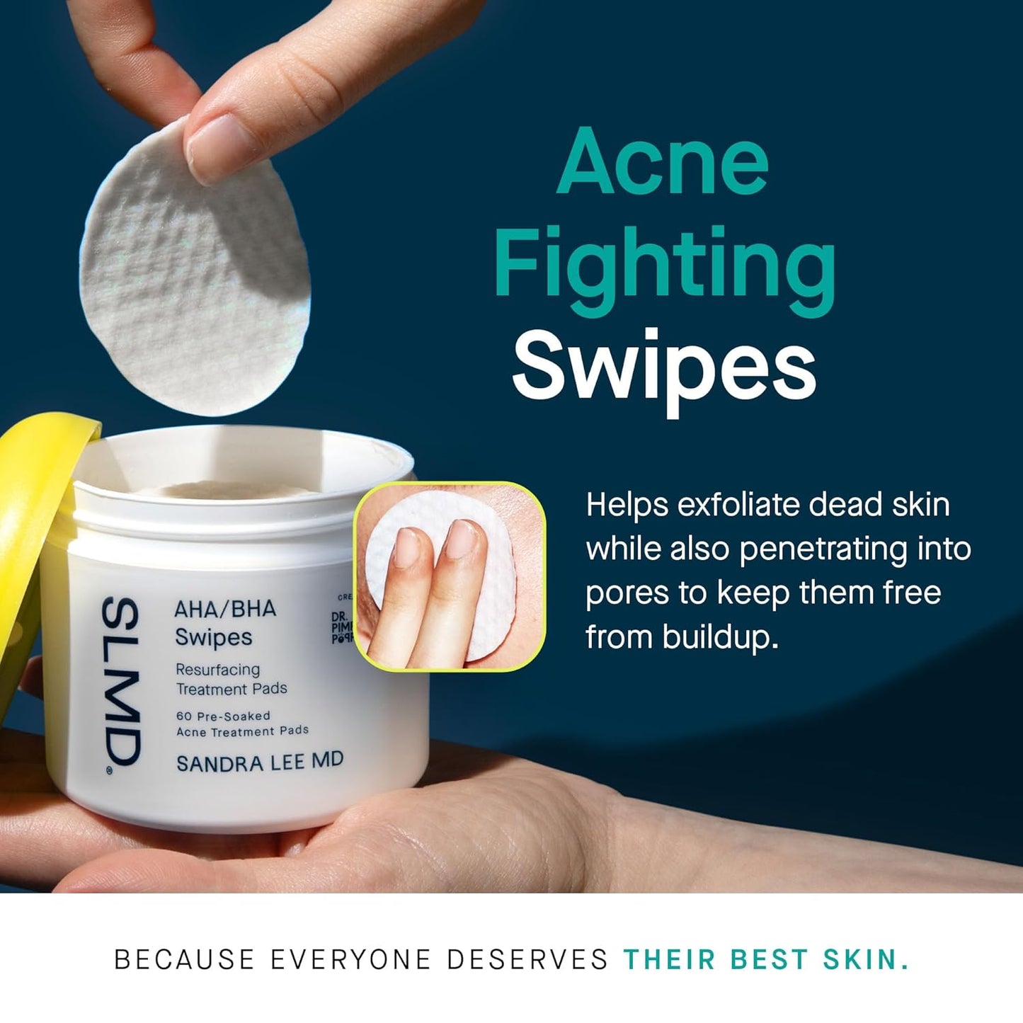 SLMD by Dr. Pimple Popper - AHA BHA Toner Pads Swipes, Salicylic Acid, Glycolic Acid & Lactic Acid - Daily Resurfacing Pads for Face & Body - Facial Exfoliating Pads Resurface, Treat, and Prevent Acne