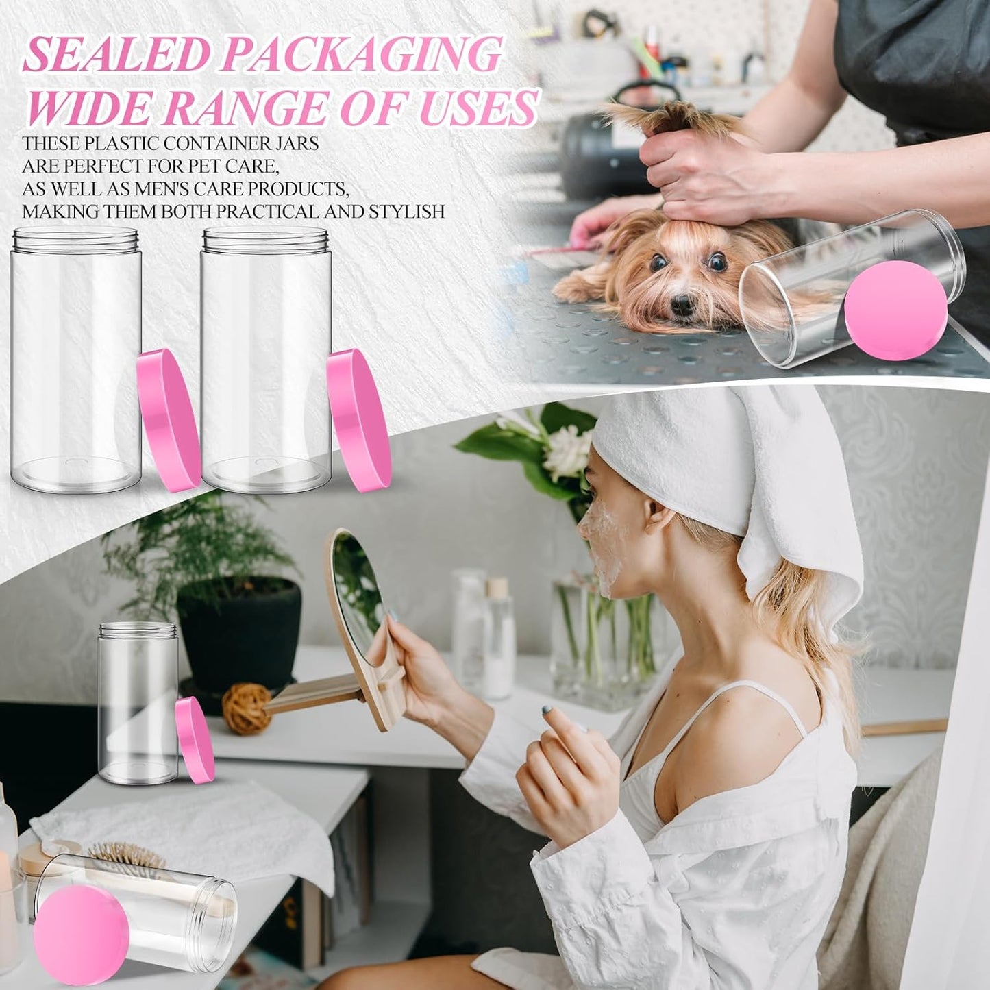 Patelai 4 Pieces Round Wide-mouth Leak Proof Plastic Container Jars with Lids for Travel Storage Makeup Beauty Products Face Creams Oils Salves Ointments DIY Making(32 Ounce,Pink)