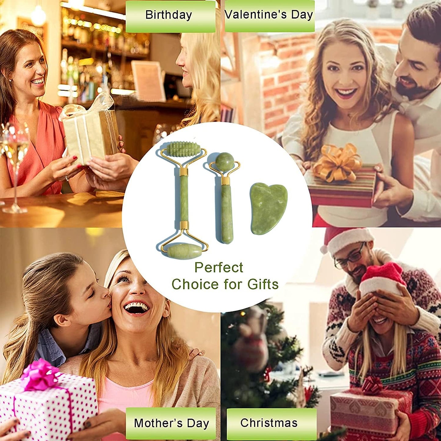 3Pcs Guasha Scraping Massage Tool Set Jade Stone Guasha Board, Used for Face, Neck, Arms, Shoulders, Legs Body Care/Boost Radiance of Complexion,for Valentine’s Day, Birthday, Christmas Gift