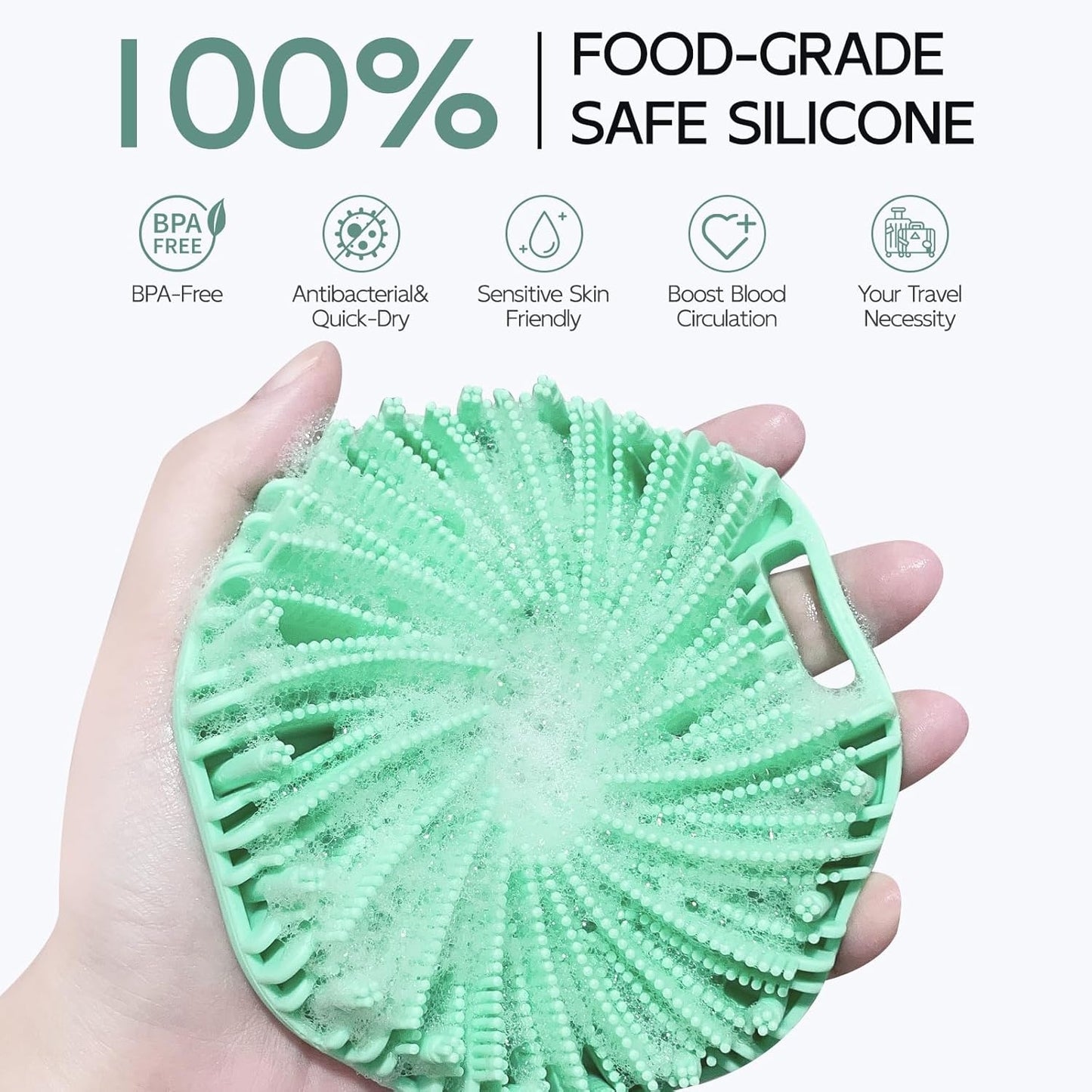 Silicone Body Scrubber, Exfoliating Body Wash Scrubbers Exfoliator, Shower Body Brush for Effective Showering Exfoliation and Gentle Massage (Green)