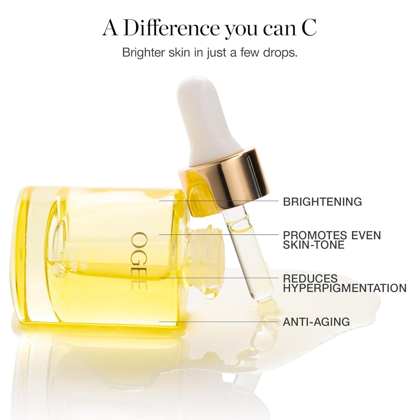 Ogee Vitamin C THDA 20% Elixir - Certified Organic Vitamin C Face Serum - Brightening Vitamin C Serum for Face