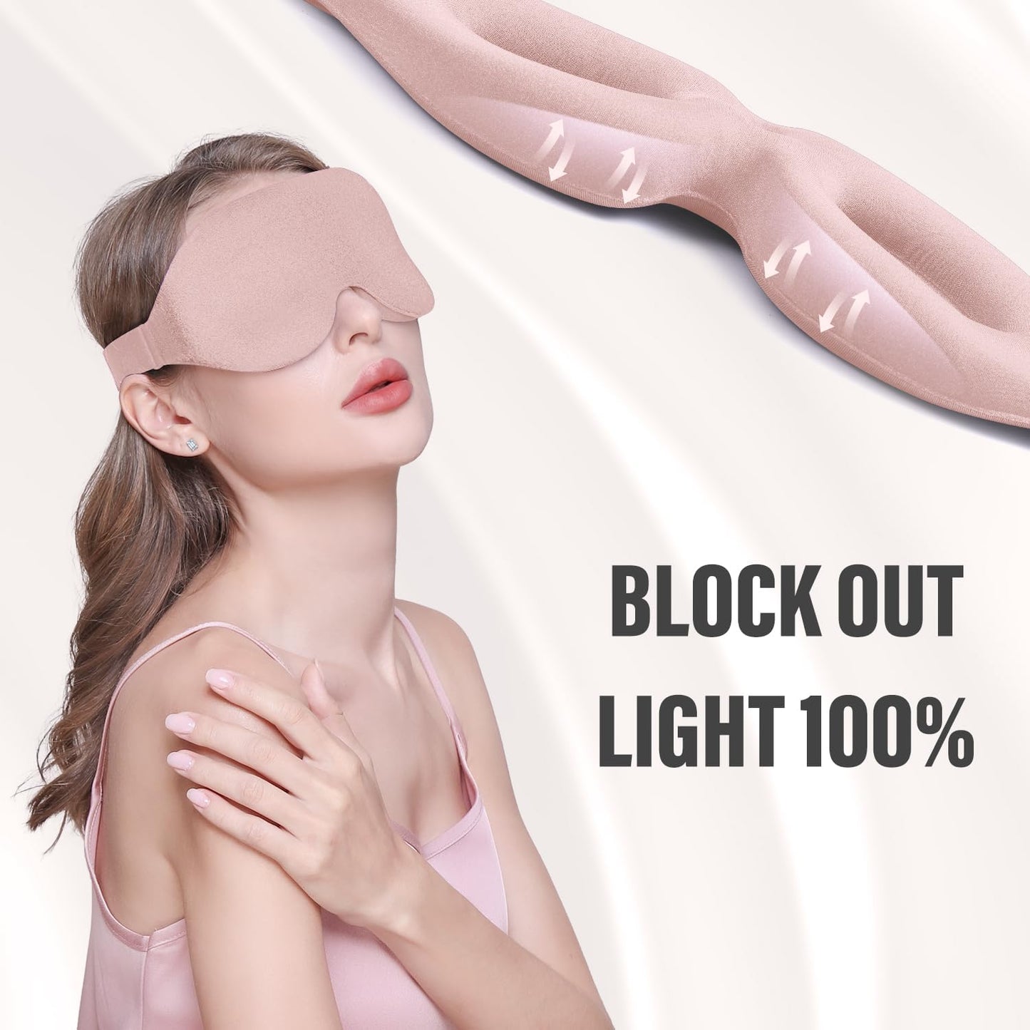 YIVIEW Sleep Mask for Side Sleeper, Complete Light Blocking 3D Pink Sleeping Eye Mask, Soft Breathable Eye Cover for Women Men, Relaxing Zero Pressure Night Blindfold