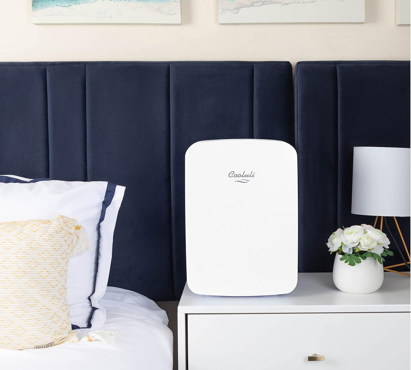 Cooluli 15L Mini Fridge for Bedroom, Car, Office Desk & College Dorm - 12V Portable Cooler & Warmer for Food, Drinks, Skincare - AC/DC Small Refrigerator with Glass Front, White