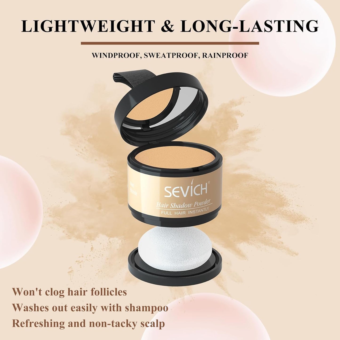 Instantly SEVICH Hairline Powder - Quick Cover Grey Hair Concealer for Thinning Hairlines, Eyebrows & Beards, Windproof & Sweatproof, Med Blonde