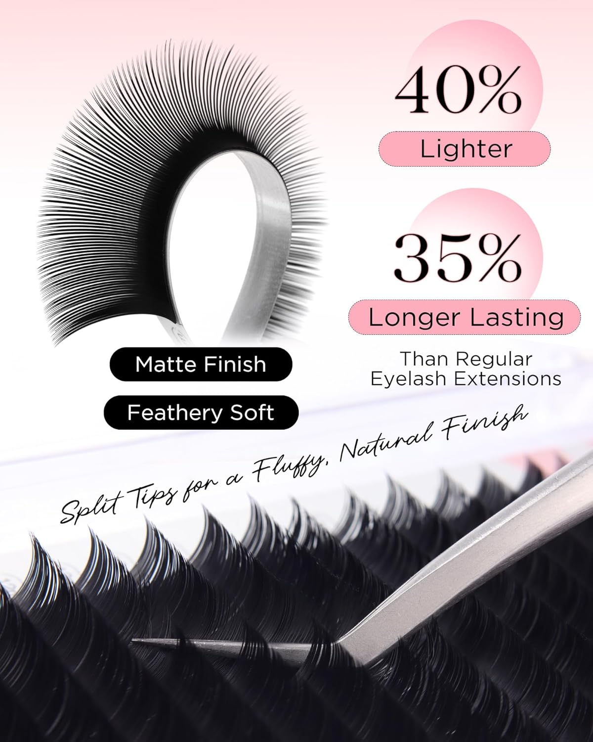 BEYELIAN Flat Eyelash Extension, Ellipse Lash Extensions 0.15 D Curl 16mm 16 Rows Matte Black Eyelash Extension Supplies Classic Lash Extensions Individual Eyelashes Salon Use