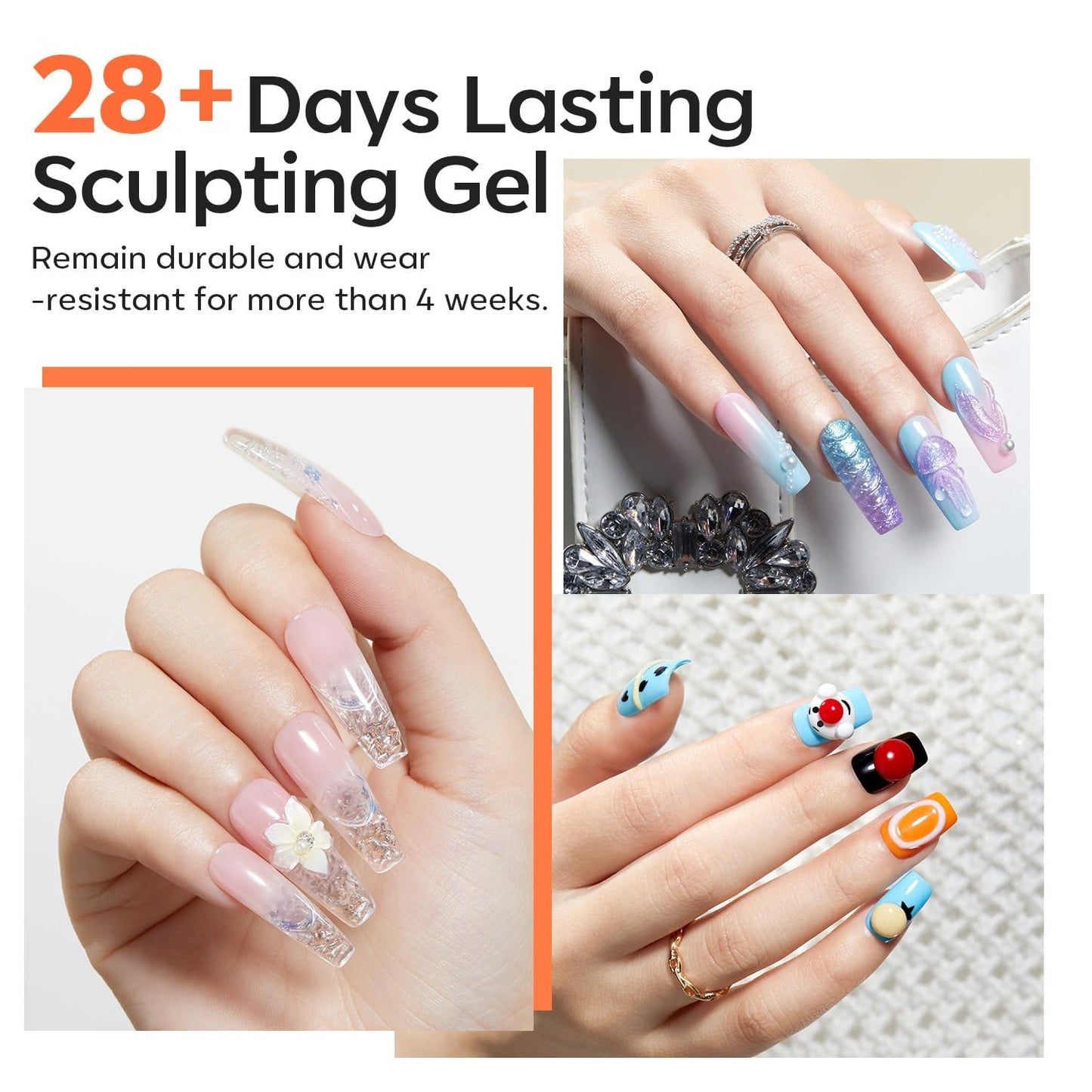 modelones 3D Gel Nail Art Kit, Hard Sculpting Gel for Nail Art Extensions & Molding Non-Sticky for Chrome Powder, Nails Glitter Polish Salon or Home DIY Manicure Cured Needed