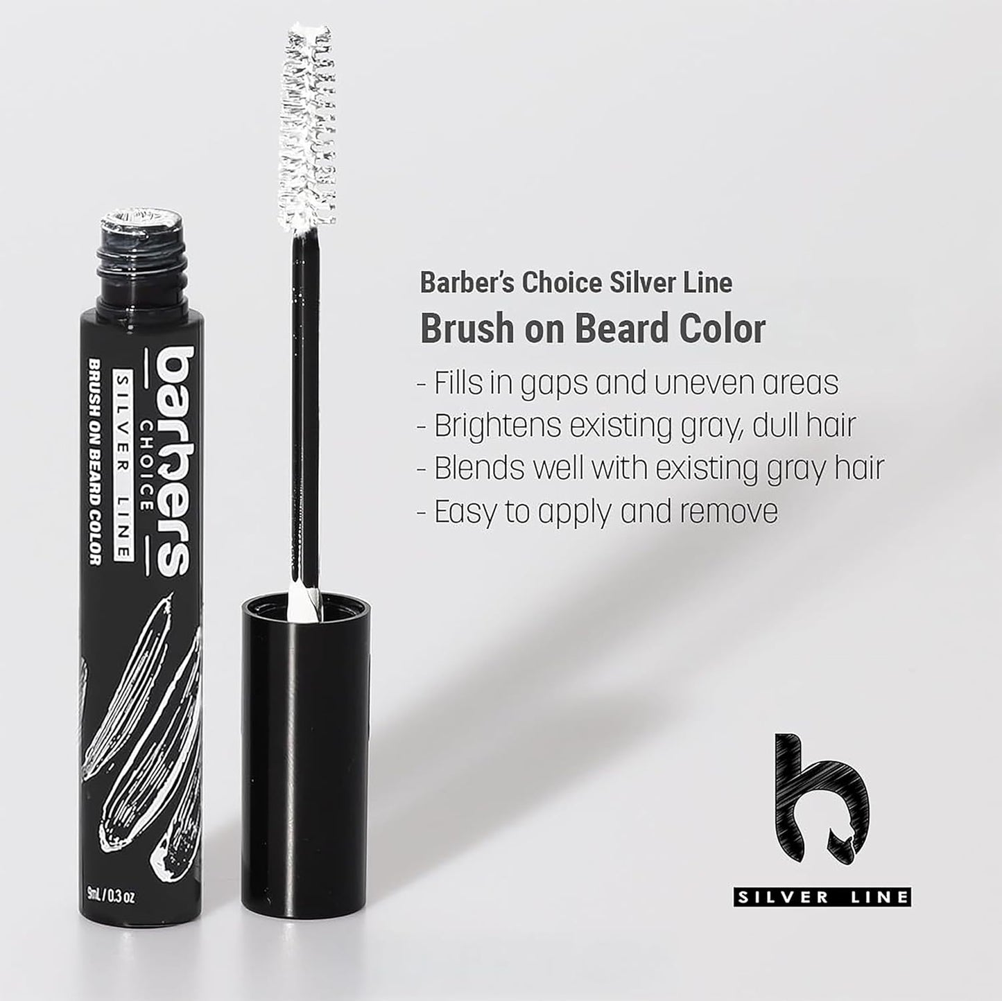 Barbers Choice Silver Line, Facial Hair Brush on Temporary Color for Silver Fox Men- Instantly Brighten White Beards, Mustache & Sideburns, Less Yellow, Easy Application, Off-White