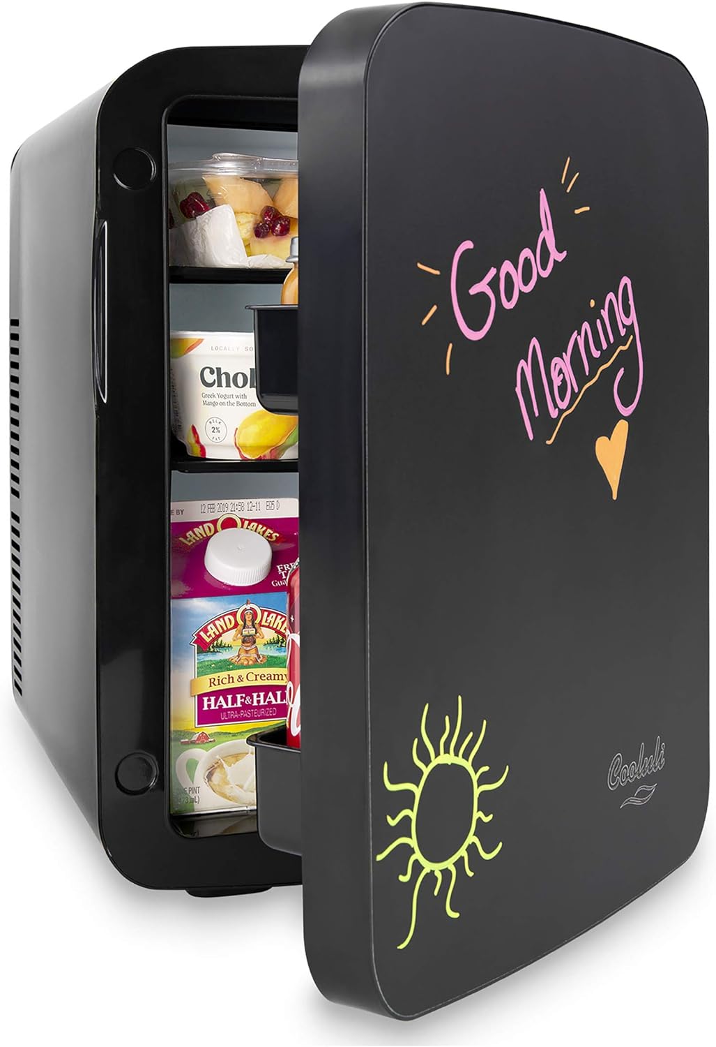 Cooluli 15L Mini Fridge with Magnetic Blackboard - Portable Small Refrigerator for Travel, Car & Office, V15LE2BK
