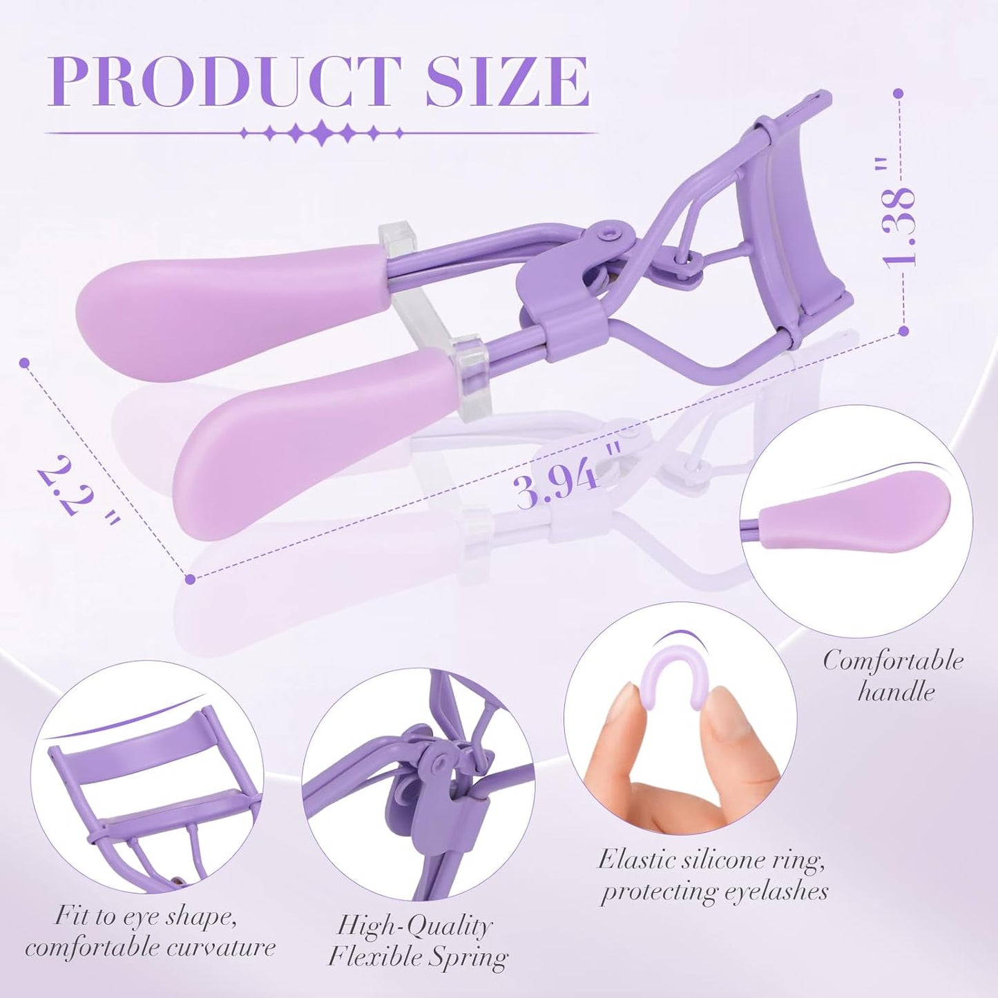 Eyelash Curler with Pads, Lash Curler with 10 Extra Silicone Replacement Pads, Comfortable Grip for Effortless Curling – Eyelashes for The Perfect Eye Contour (Hyacinth Purple)