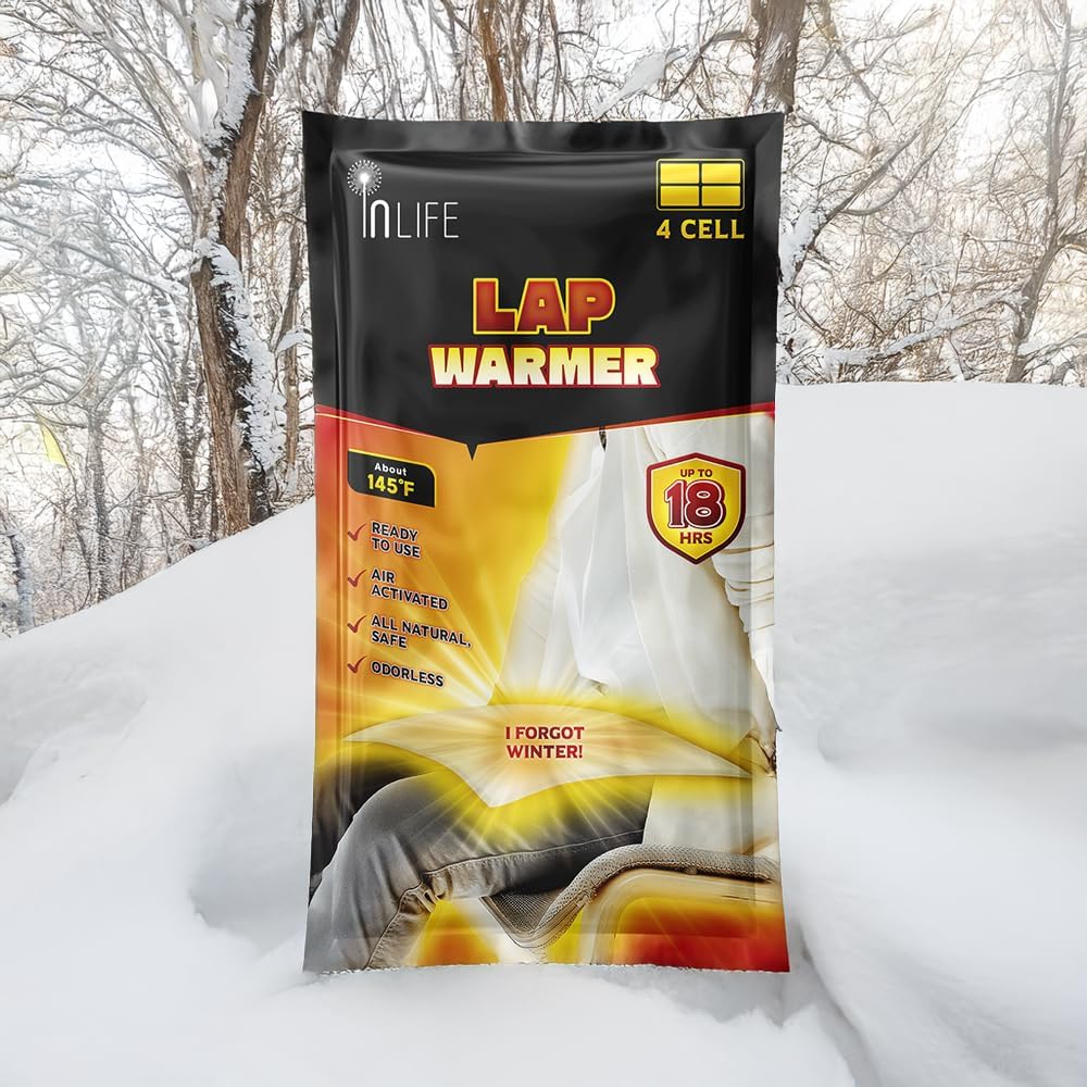 InLife Super Warmer for Lap and Body, All Natural & Safe, Bigger & Wider Area Covered, Higher Heating 145°F, Air Activated, Easy & Comfort, Steady Longer Lasting, Odorless, 10 Packs