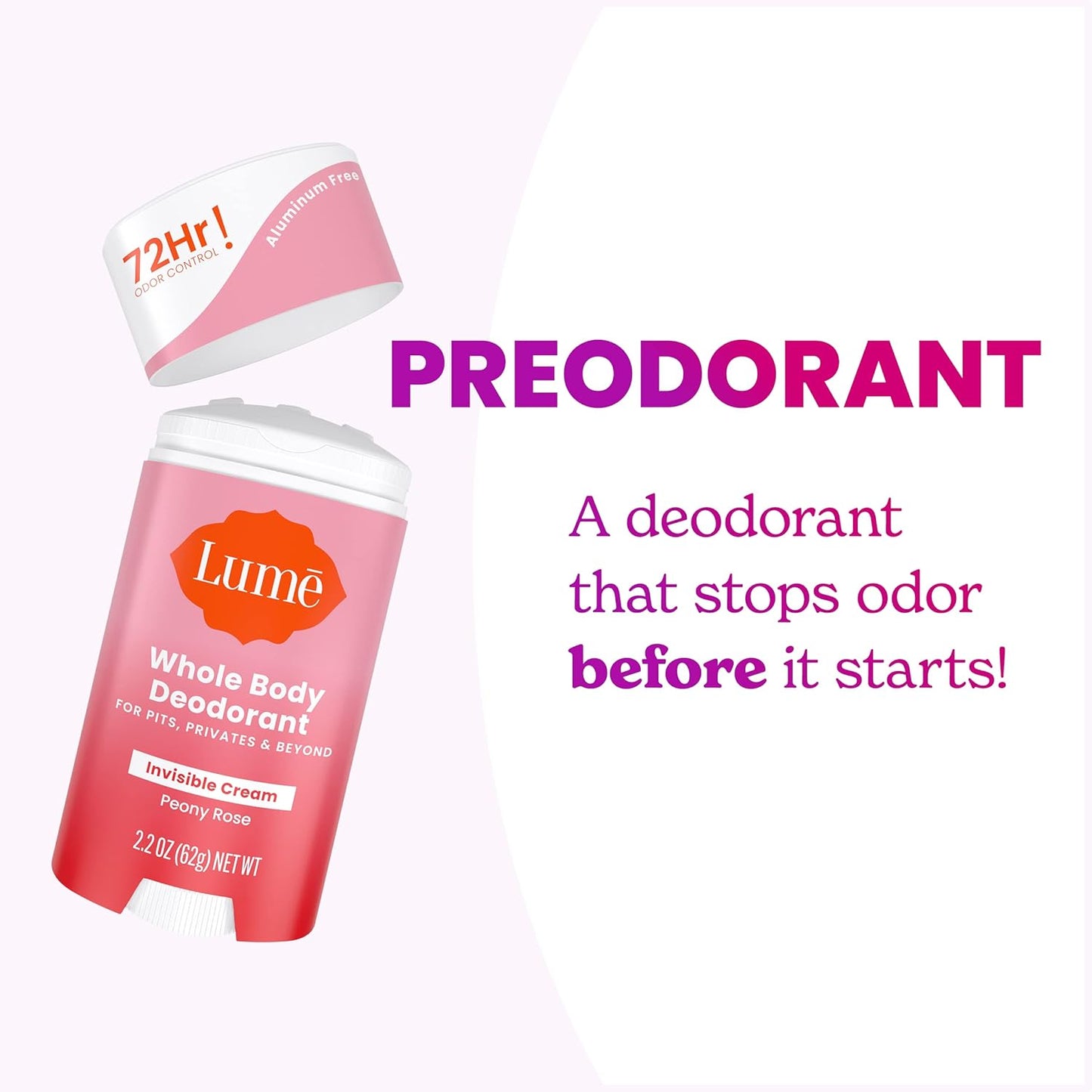 Lume Deodorant Cream Stick - Underarms and Private Parts - Aluminum-Free, Baking Soda-Free, Hypoallergenic, and Safe For Sensitive Skin - 2.2 Ounce (Pack of 2) (Peony Rose)
