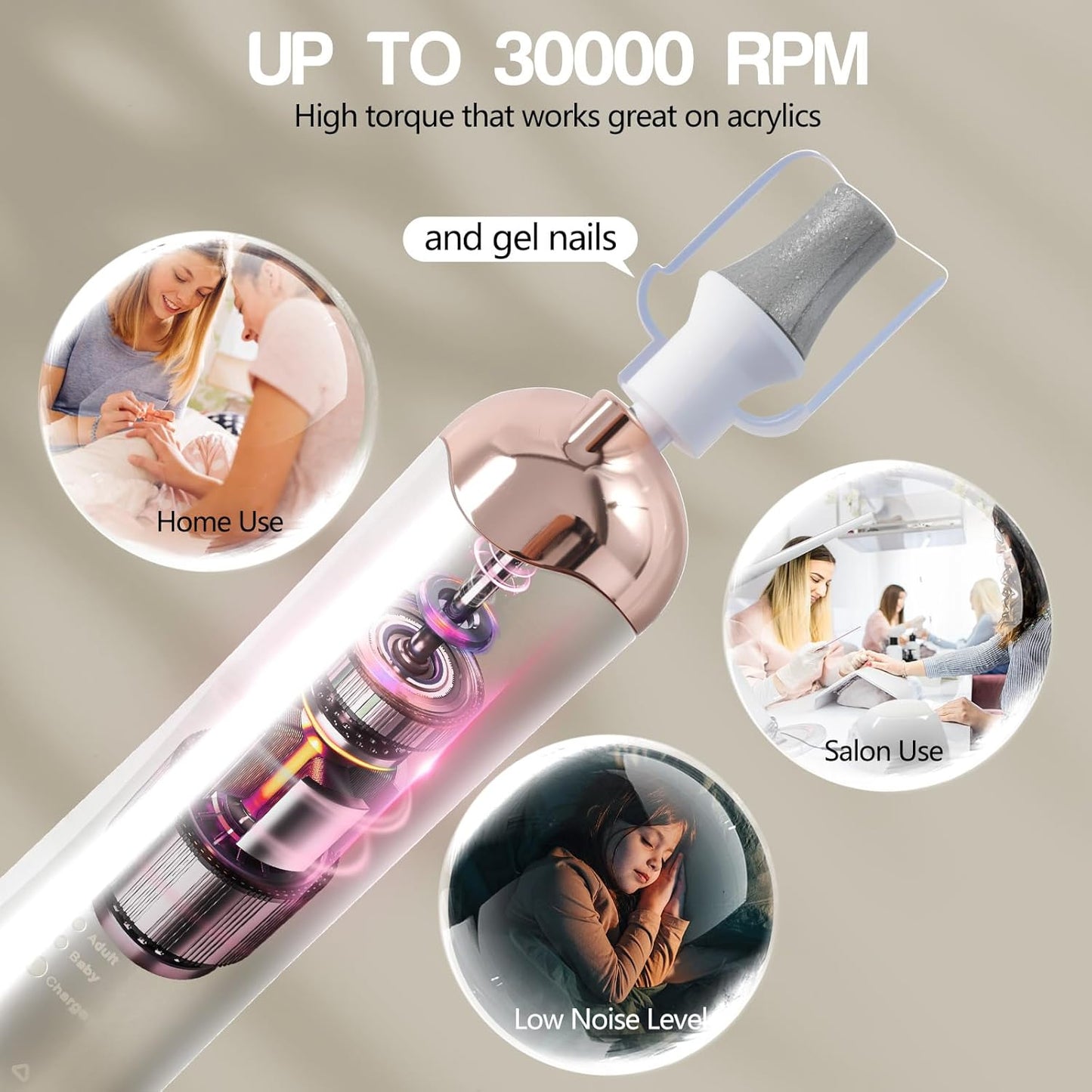 Electric Nail Drill Machine Nail Drill Electric File Nail File Kit for Beginners Acrylic Gel Nails Manicure Pedicure Polishing Shape Tool with 8 Bits Gel Nails and Home Salon Use