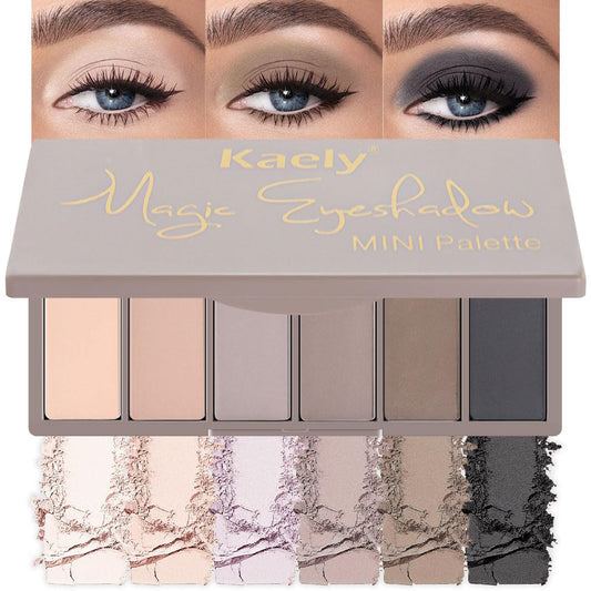 evpct 6 Colors Nude Smokey Eye Shadow Palette Makeup for Blue Brown Eyes, Light Brown Smoky Grey Taupe Black Natural Matte High Pigment Mini Travel Eyeshadow Palette for Older Women, Built in Mirror