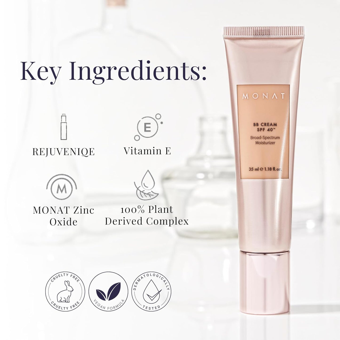 Monat BB Cream SPF 40 - Nude Broad-Spectrum Moisturizer, Lightweight Tinted Coverage, Fragrance-Free, 35ml/1.18 fl. oz.