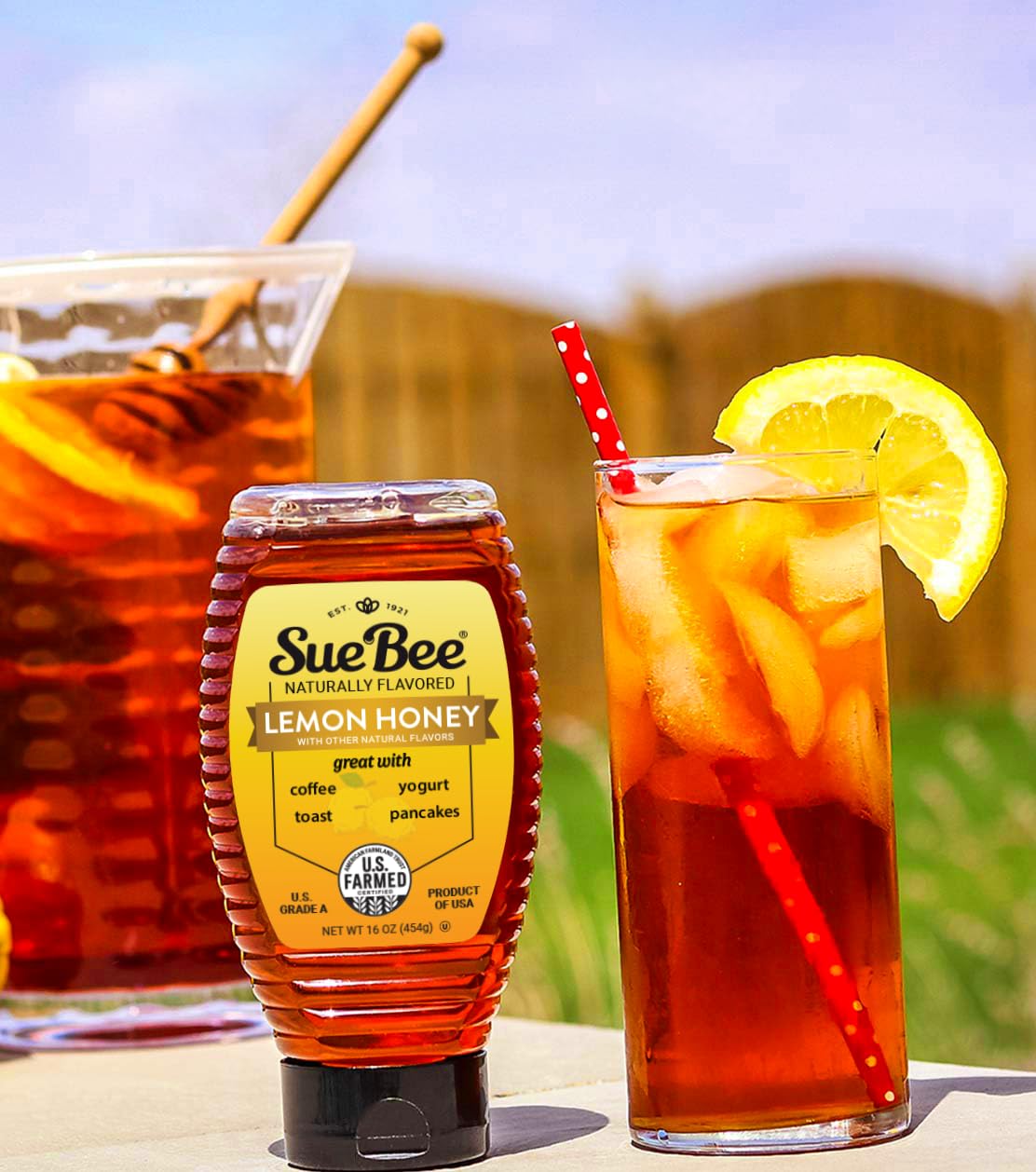 Sue Bee Naturally Flavored Lemon Honey For Tea and Water, Salads, Made in USA, 16 oz