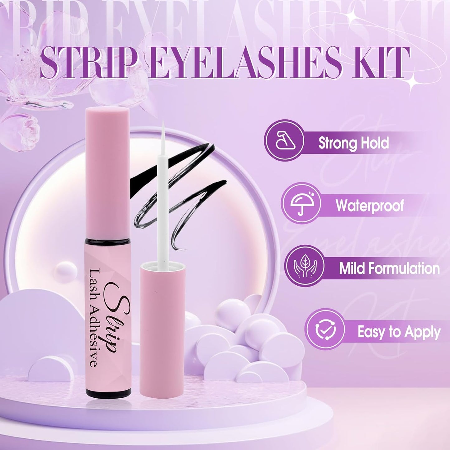 Strip Lash with Glue for DIY Lash-users: 10 Pairs, DIY, Natural Look, Fluffy, Manga, Wispy, Waterproof, Anime, Cat Eye, D Curl, LZ-201