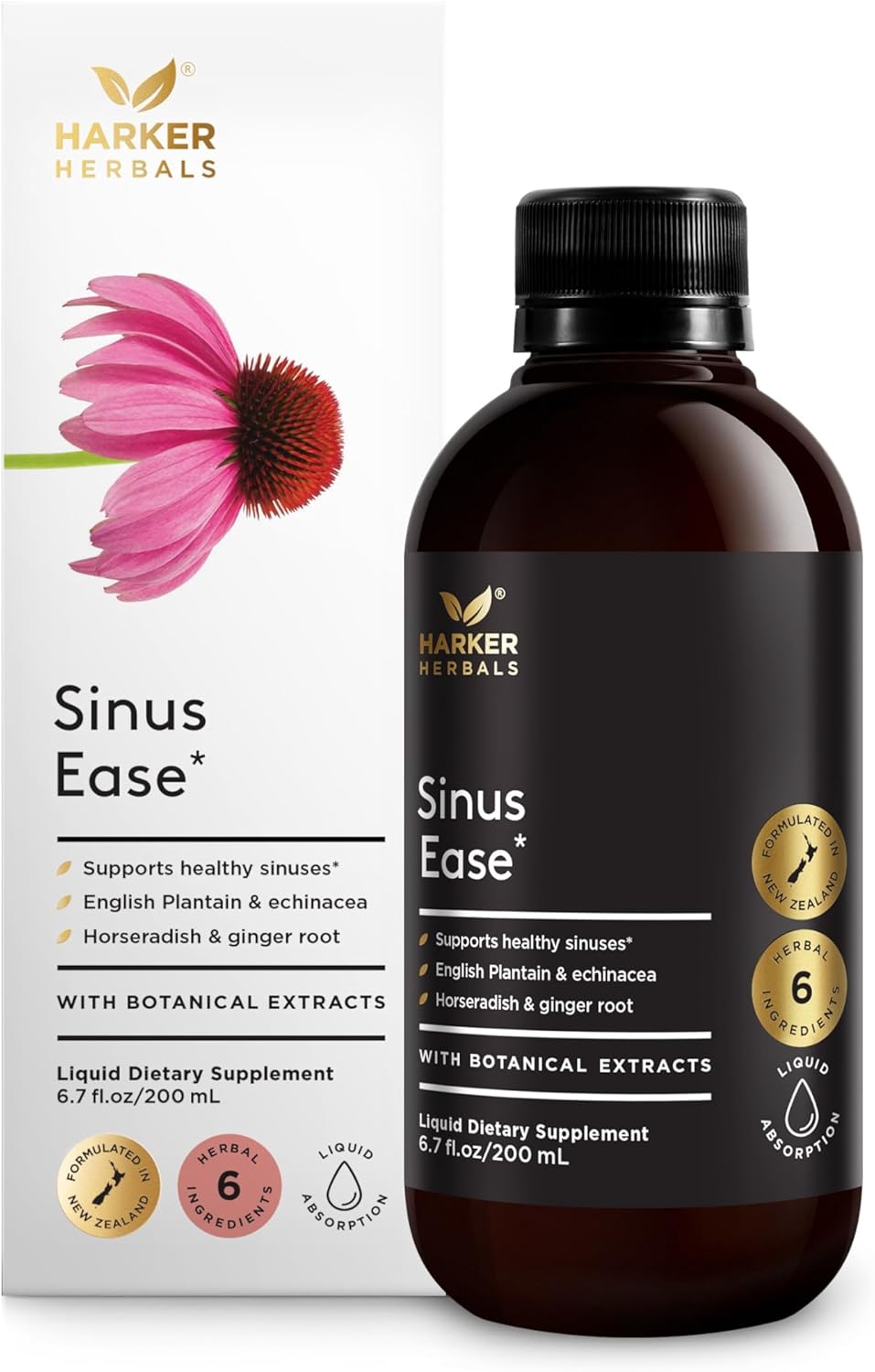 Sinus Ease, Herbal Seasonal Sinus Support with Horseradish, Elderflower, Echinacea & Ginger Root, Liquid Absorption, Herbal Flavor, Alcohol-Free, Plant-Based 6.7 fl oz