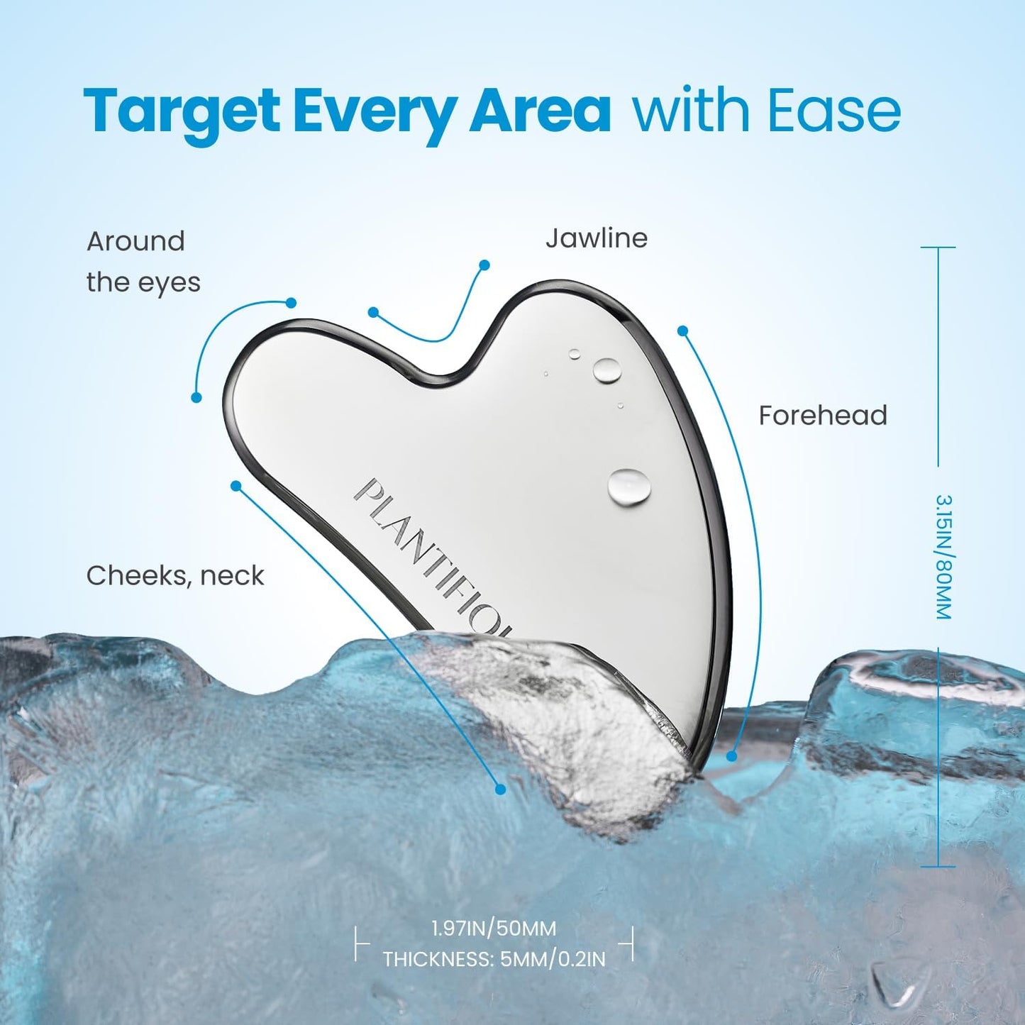 PLANTIFIQUE Facial Ice Roller and Stainless Steel Gua Sha Set - Cryotherapy Skin Care Massage Tools - Metal Massager Set for Puffy Face, Under Eyes and Body