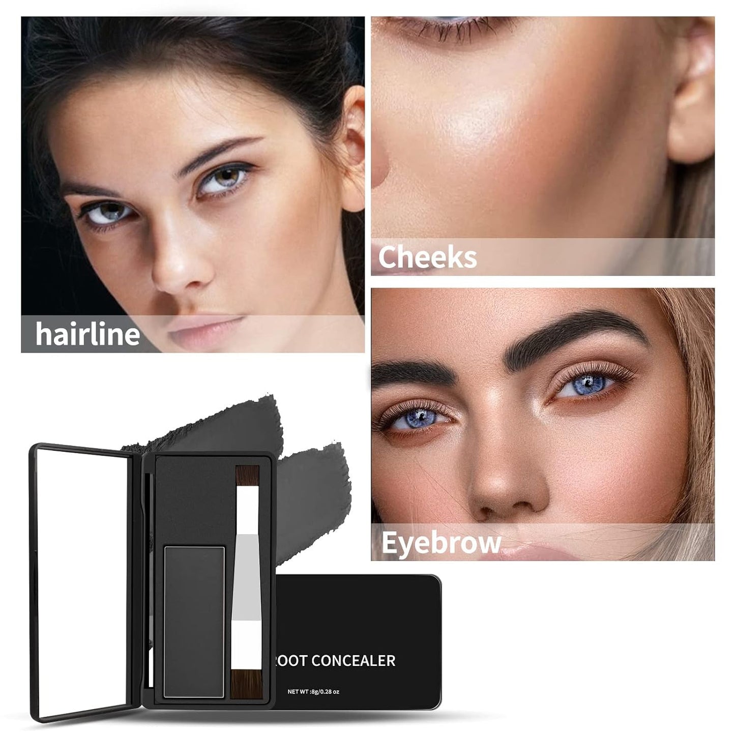 Boobeen Hair Shadow Powder Kit, Root Touch Up Powder Cover Hair Color, Temporary Concealer Powder with Brush for Gray Hair Root