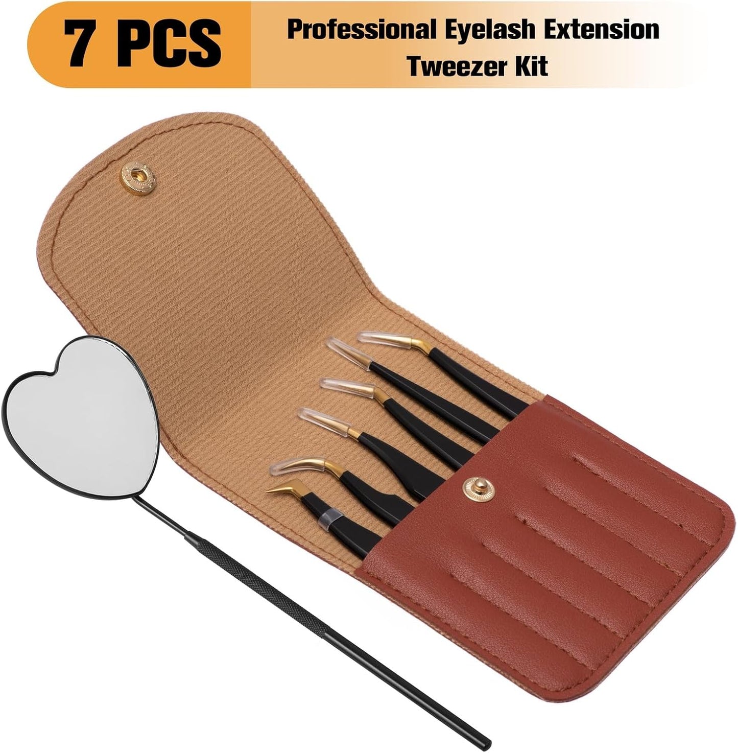 7 Pack Lash Tweezers Set for Eyelash Extensions, High Precision Eyelash Tweezers for Classic & Mega Volume Lashes