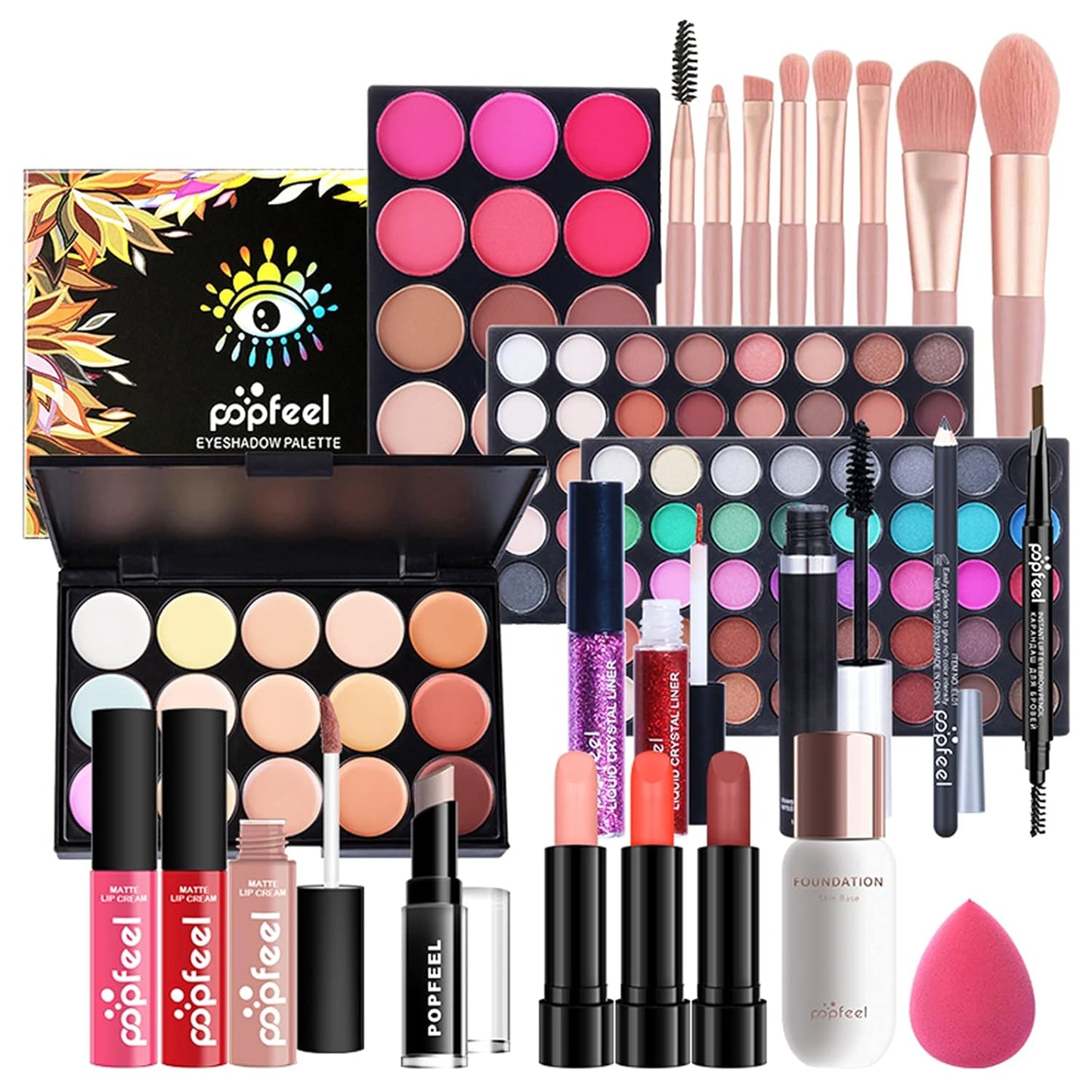 All-in-One Makeup Gift Set Travel Makeup Kit Complete Starter Makeup Bundle Lipgloss Lipstick Concealer Blushes Powder Eyeshadow Palette Cosmetic Palette for Teen Girls & Adults #18