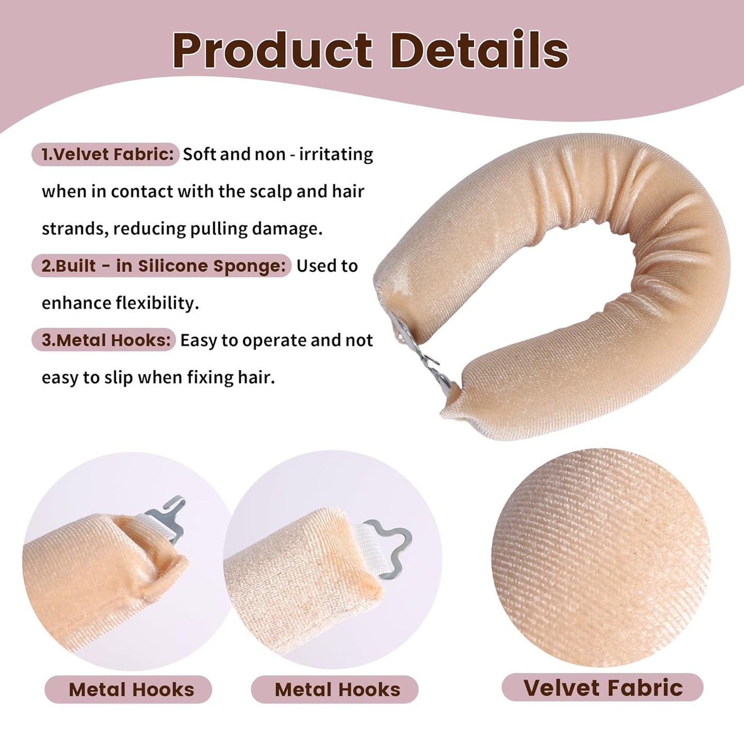 Heatless Curls Overnight Hair Curler - 4 Pcs Curling Rod to Sleep In, Satin Flexi Rods for All Hair Types，Velvet Rollers with Satin Scarf Girl's gift