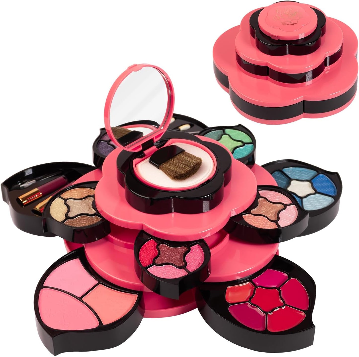 Toysical Makeup Kit for Teens - Flower Makeup Palette Gift Set for Teen Girls and Women - Makeup for Girls 10-12 - Petals Expand to 3 Tiers - Variety Shade Array - Full Starter Kit for Beginners