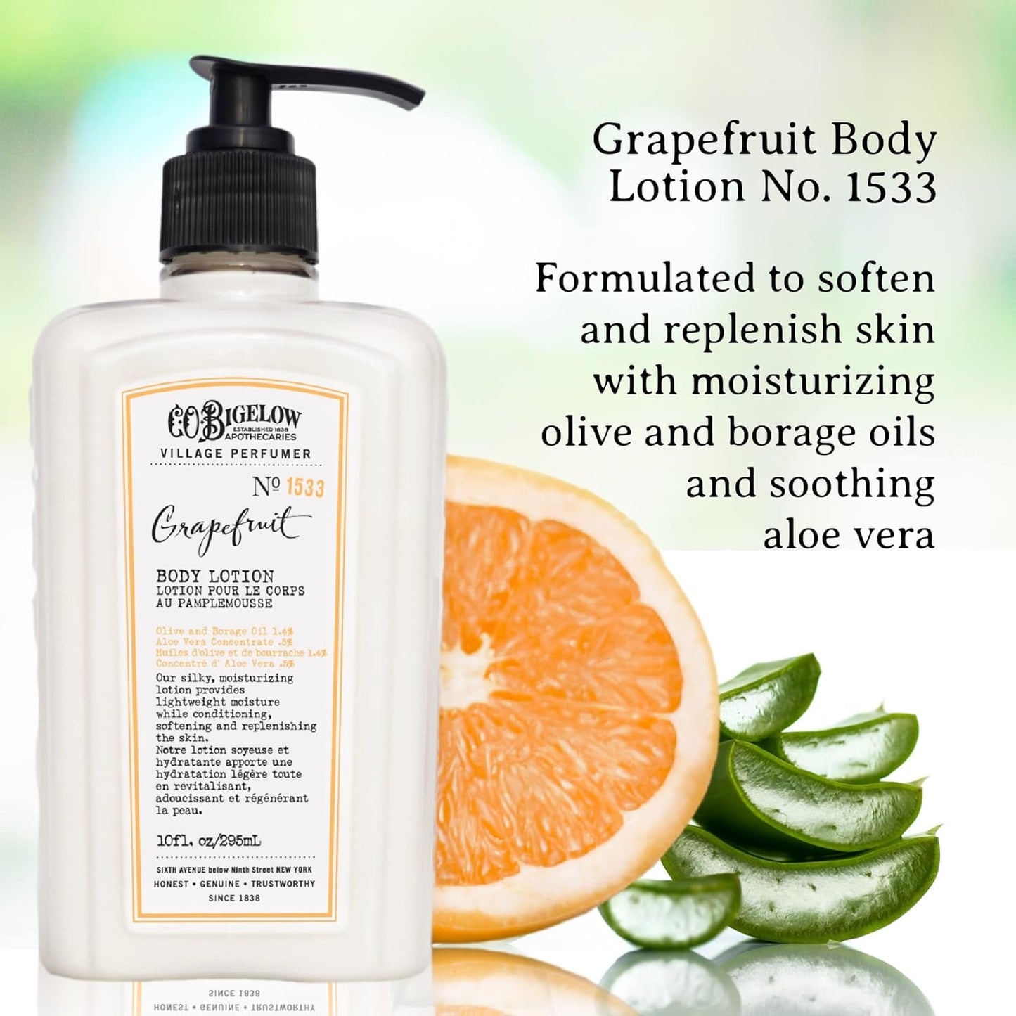 C.O. Bigelow Grapefruit Body Lotion, Village Perfumer Moisturizing Body Lotion with Aloe Vera, Borage Oil & Olive Oil, 10 Fl Oz