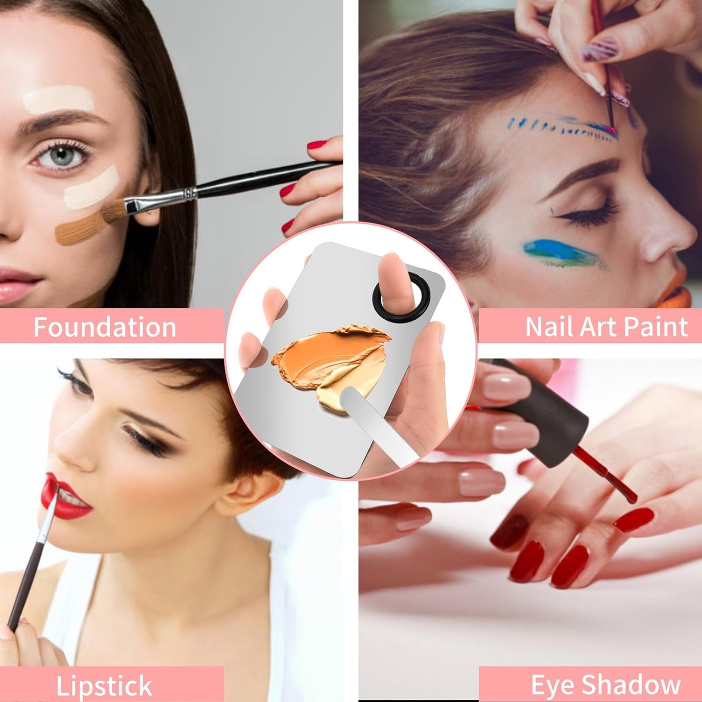 Foundation Spatula Set - Stainless Steel Makeup Mixing Palette with Korean Makeup patula Portable Makeup Palette Mixer for Mixing Foundation Eye Shadow Eyelash Nail Art