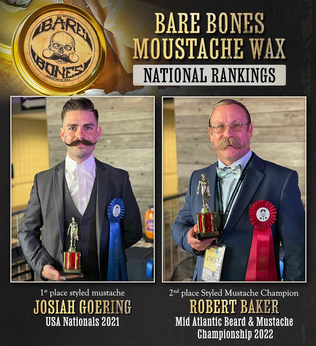 Mustache Wax Medium Hold Grooming For Men - 1oz Bare Bones Moustache & Beard Wax Tin - Perfect For Handlebar Mustaches By Death Grip - No Heat Source Required