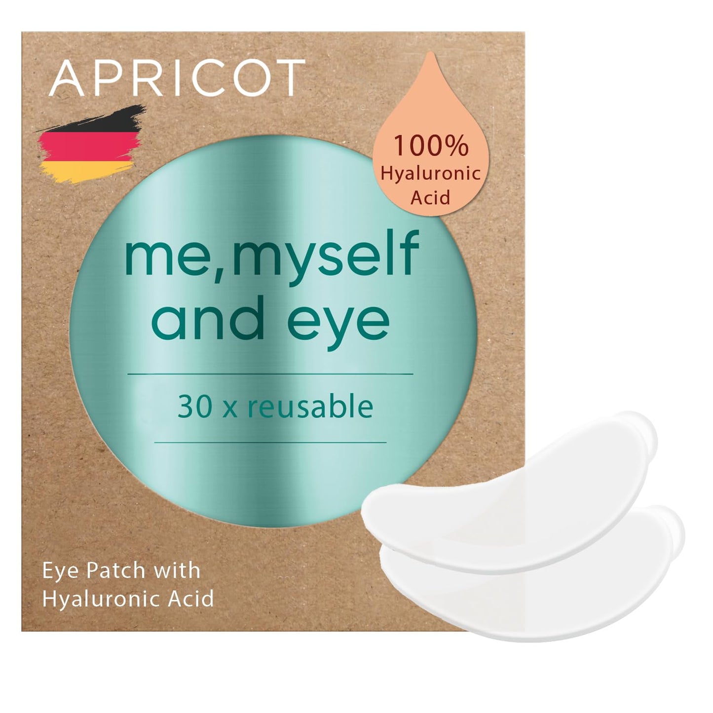 APRICOT Eye Patches with Hyaluronic Acid (pack of 1) I Anti-Aging Eye Pads "Me,Myself and Eye" I Reduces eye wrinkles I Reusable eye patches I Silicone pads against wrinkles I Made in Germany