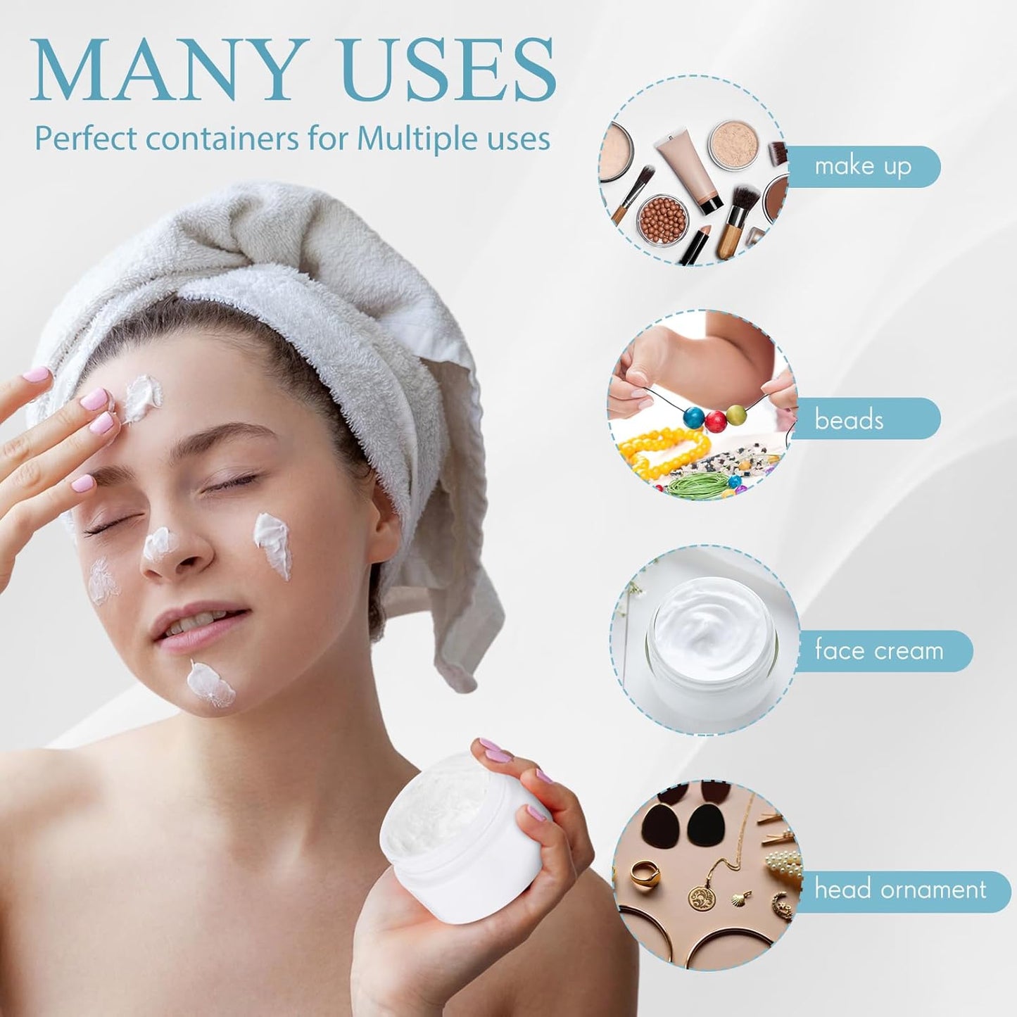 Patelai 4 Pieces Round Wide-mouth Leak Proof Plastic Container Jars with Lids for Travel Storage Makeup Beauty Products Face Creams Oils Salves Ointments DIY Making(1 Ounce,Pure White)