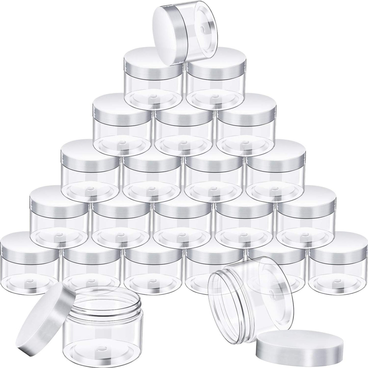 SATINIOR 24 Pieces Empty Clear Plastic Jars with Lids Round Storage Containers Wide Mouth for Beauty Product Cosmetic Cream Lotion Liquid Butter Craft and Food(Clear Lid,10 oz)