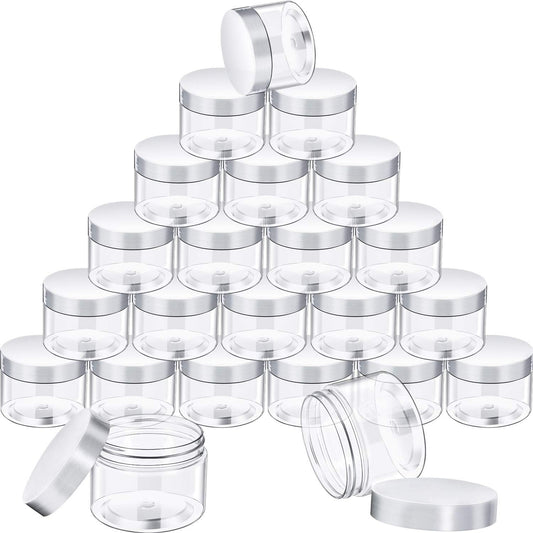 SATINIOR 24 Pieces Empty Clear Plastic Jars with Lids Round Storage Containers Wide Mouth for Beauty Product Cosmetic Cream Lotion Liquid Butter Craft and Food(Clear Lid,10 oz)