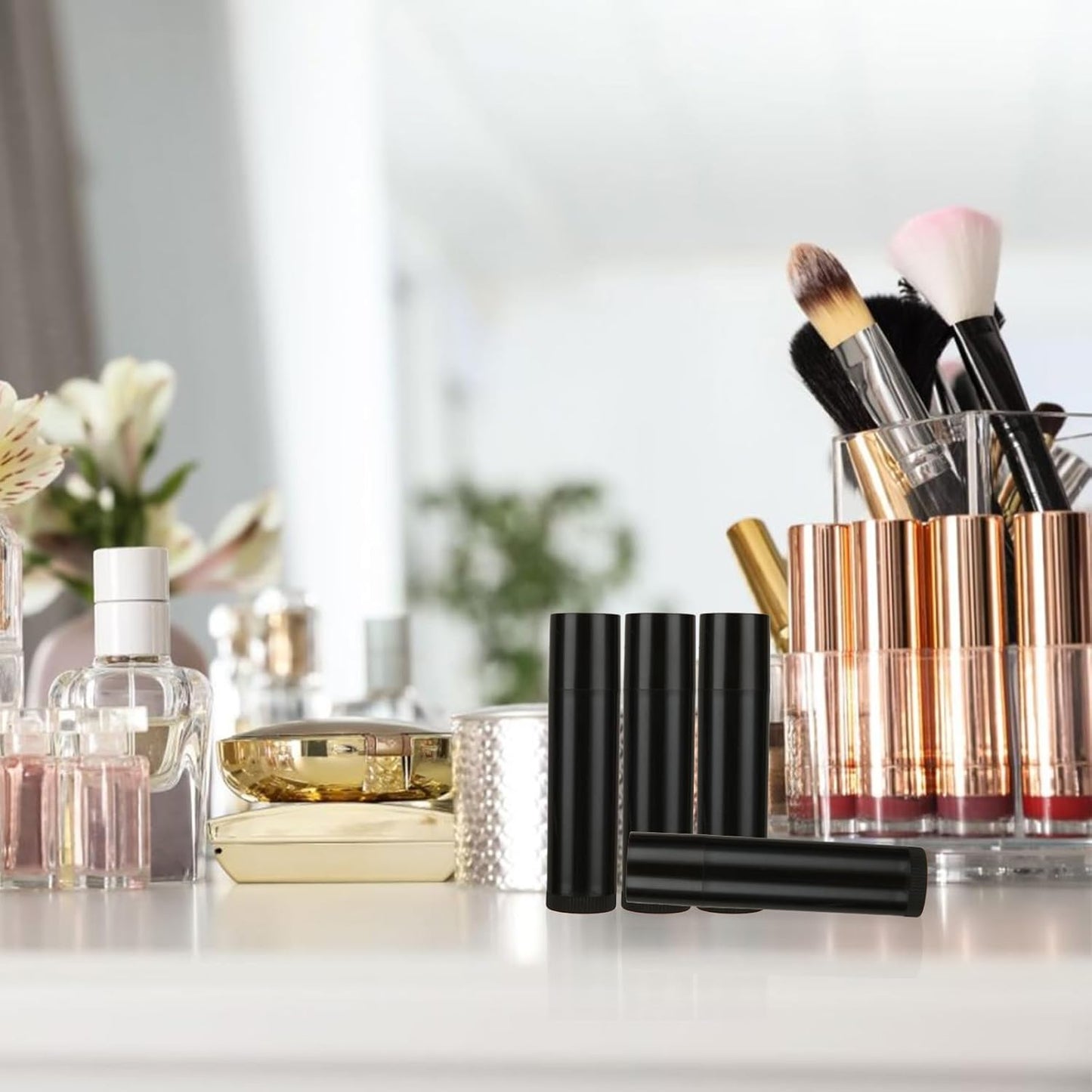 CertBuy 100 Pack Lip Balm Tubes, 5ml / 5g Empty Lip Balm Tubes with Cap Black, for DIY Make Up (69 x 17 MM)