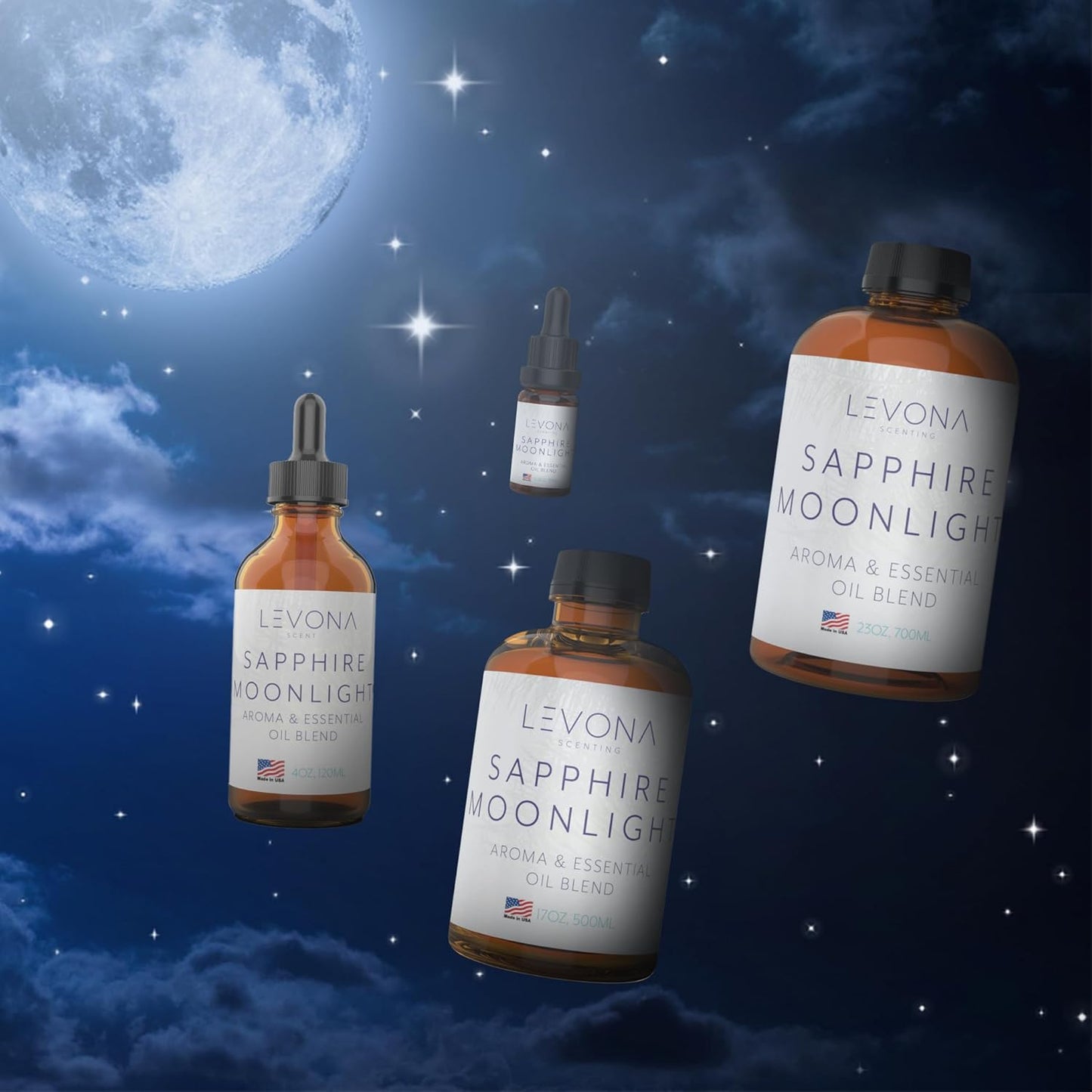 LEVONA Scent 100% Pure Essential Oils for Diffusers and Humidifier, 700ml Aromatherapy Scented Oils Perfect for Sleep, Relaxation and Stress Relief, Made in USA (Sapphire-Moonlight, 700ml)