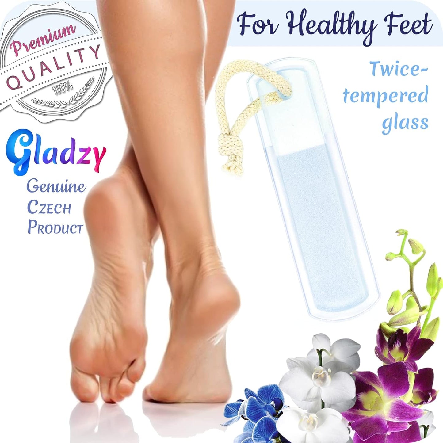 GLADZY Genuine Czech Glass Nail File Set - Callus Remover Foot Rasp, Double Sided Different Grit Surface, Professional Manicure and Pedicure Tools for Natural Nails, Nail Shaper, Ethically Made in EU