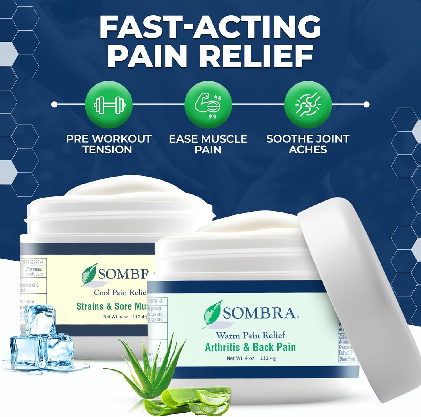 Sombra Warm & Cool Pain Relief Gel, Warm Relief for Arthritis and Chronic Pain Pre-Workout Muscle Rub, Cold for Swelling, Soreness, Post-Workout, Free of Artificial Fragrances, 4oz Per Jar